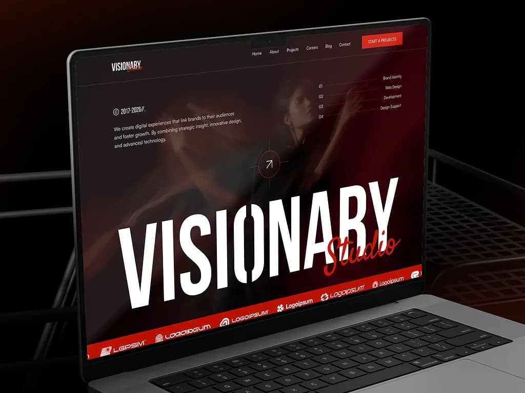 Visionary Studio landing page shown on a laptop