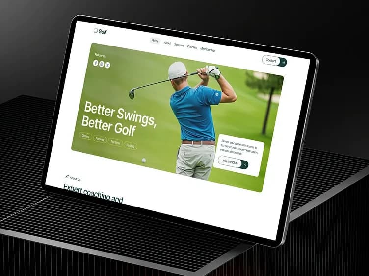 Golf club landing page shown on a tablet