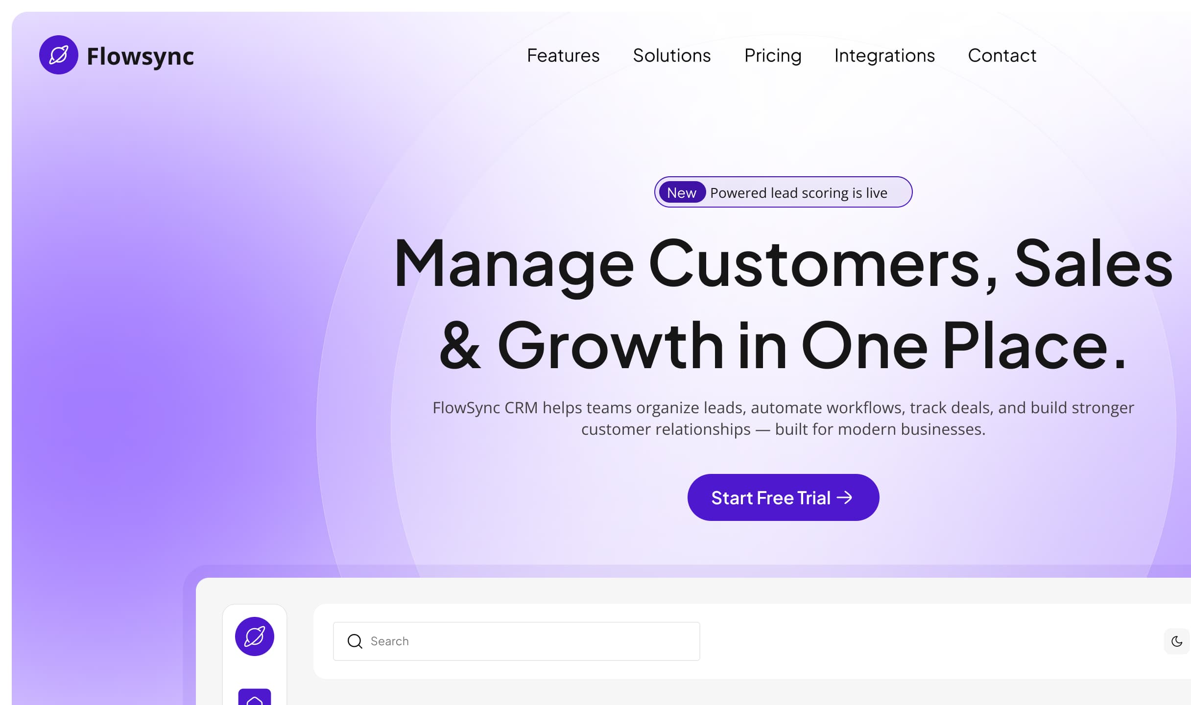 FlowSync landing page hero screenshot