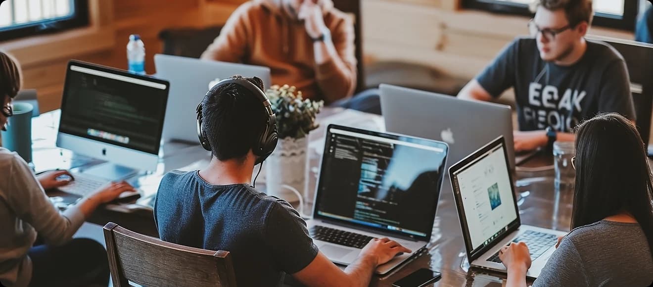 Developer building a WordPress site on a laptop