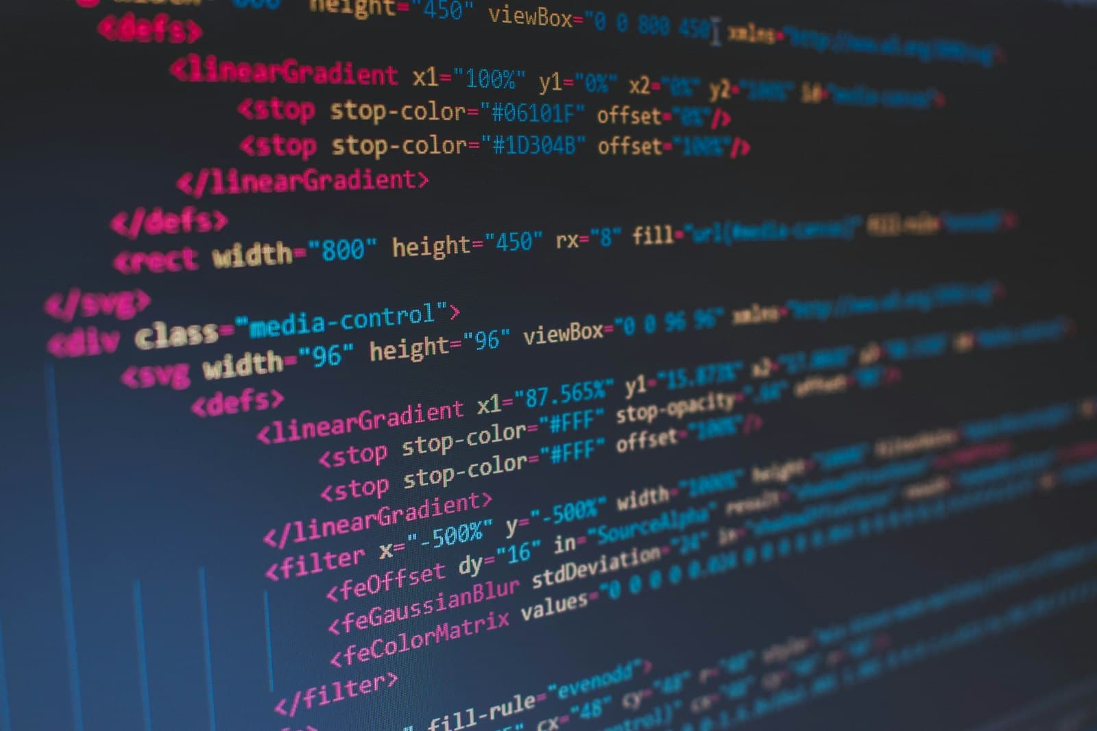 Markup code on a dark screen