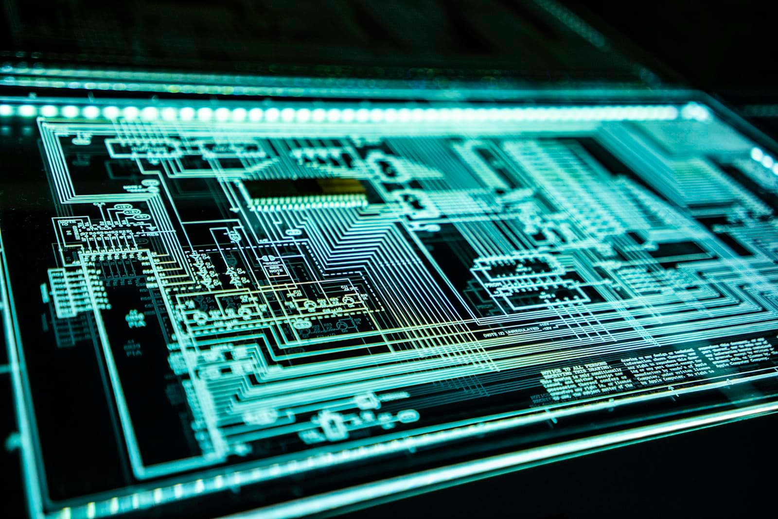 Glowing circuit board close-up
