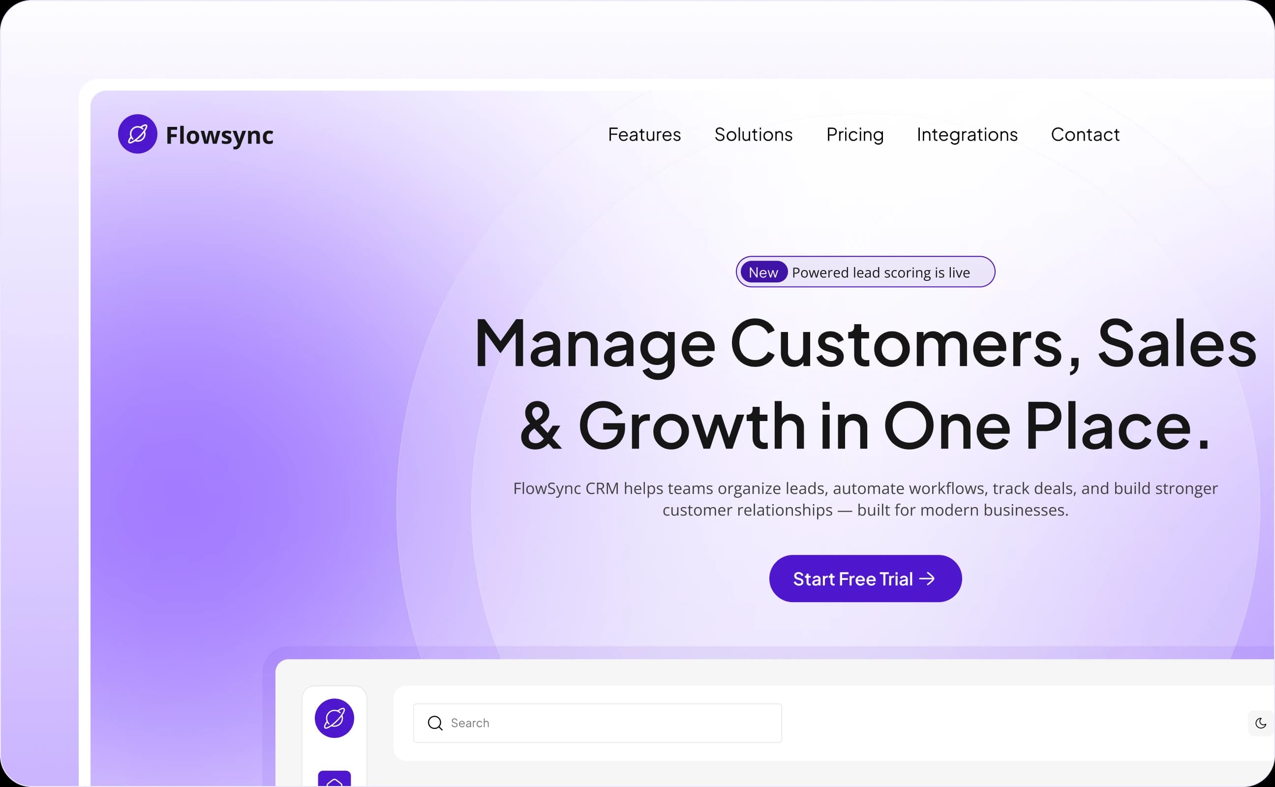 FlowSync landing page hero screenshot